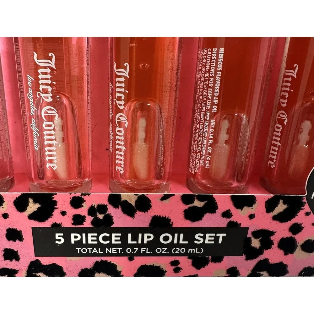 Juicy Couture Lip Oil Set 5 Piece Pink Leopard Hyaluronic Acid New‎